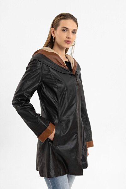 Deriderim Ulia Kahve Kadın Hakiki Deri Kaban