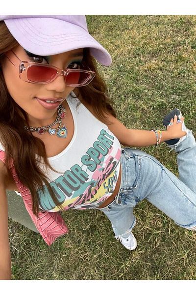 Arzulica Λευκό εμπριμέ Crop Top