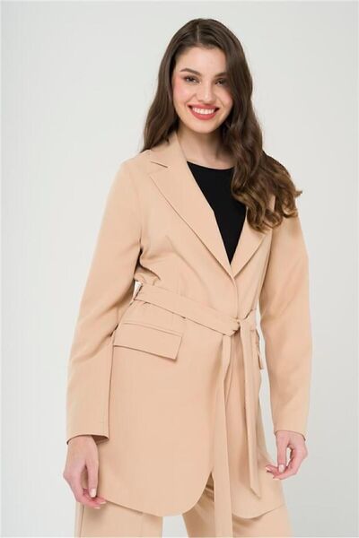 Olcay Belt Detailed Unlined Jacket Trousers Suit A.kamel 9214