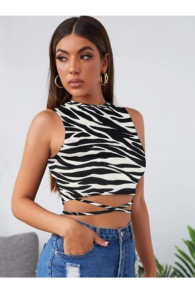 Arzulica Μπλούζα με μοτίβο Zebra με δεμένη μέση
