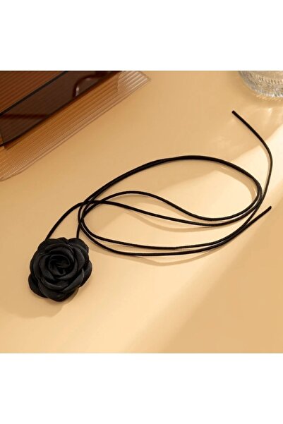 CAXBERN Black Rose Satin Necklace Lace-up Choker Necklace