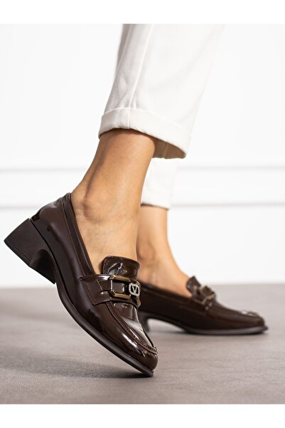 Alemdar Shoes Дамски мокасини от лачена кожа, кафяви - с катарама