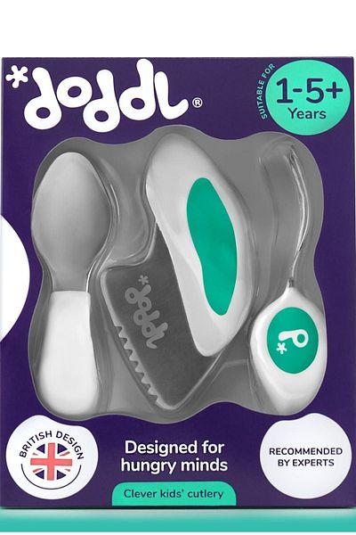 DODDL 1-5 Years Ergonomic Fork Spoon Knife Set - Aqua Green