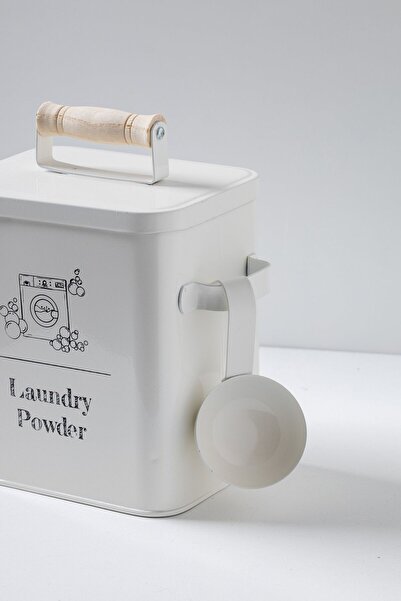 FH finehome Marta Ahşap Kapaklı Deterjan Saklama Kabı Küçük Beyaz