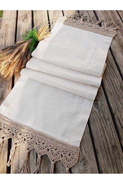 ZÜMAL قماش كتان مكرامية محبوك يدويًا مقاس 35 × 150 (لون كابوسينو)