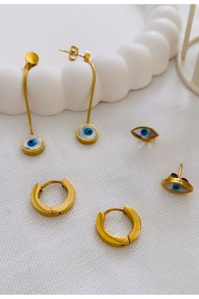 VNS Accessories Steel Pearlescent Eye Earring Set