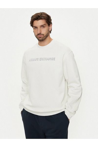 Armani Exchange Hanorac alb cu mânecă lungă, cu croială normală - Imprimat de marcă 6DZMBA ZJADZ-1116