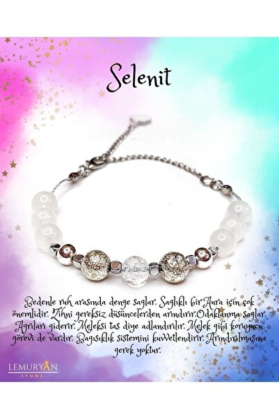 LEMURYANSTONE Doğaltaş Selenit - Necef Taşı - Lav Taşı Ayarlanabilir Tasarım Bileklik