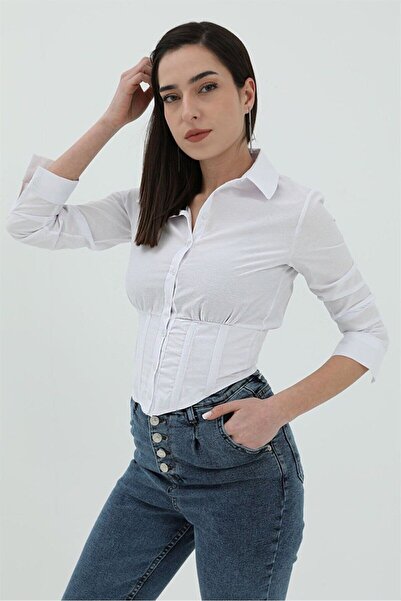 LITTLEMOON Πουκάμισο Crop με λεπτομέρεια Gipe με κορσέ