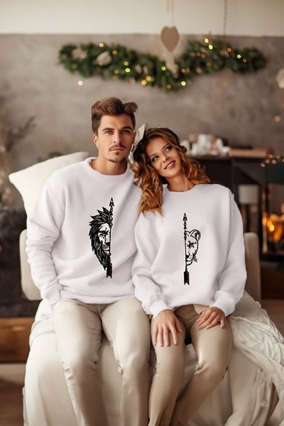 EVIus Άνδρας Λιοντάρι και Θηλυκό Lover Couple Combination Sweat - Σχέδιο