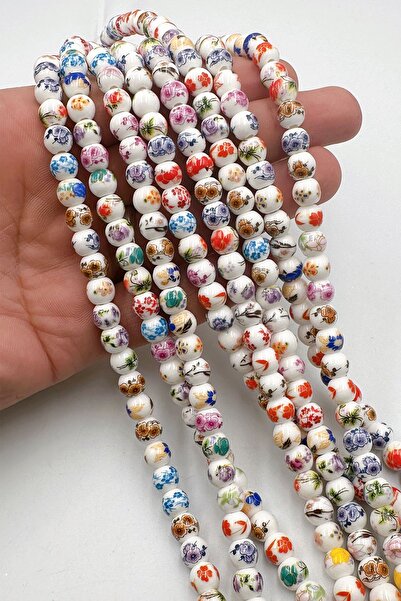 Ebruli Boncuk 8 Mm Renkli Desenli Boncuk Seramik Takı Yapımı Aksesuar Boncuk ...