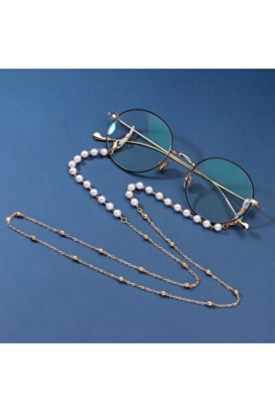 Marbling نظارات شمسية نسائية بسلسلة ذهبية مطرزة باللؤلؤ وحزام حبل للنظارات