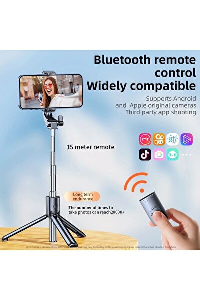 SMAYLİNG Kablosuz Stant Tripod Katlanabilir Uzatılabilir Selfi Çubuğu İOS&ANDROİD Vlog Kit Tiktok İnstagram