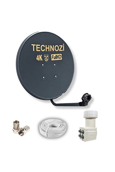 technozi Millenium 80 cm Çanak Anten Dörtlü Lnb 25 Metre Kablo 2 F Connektör