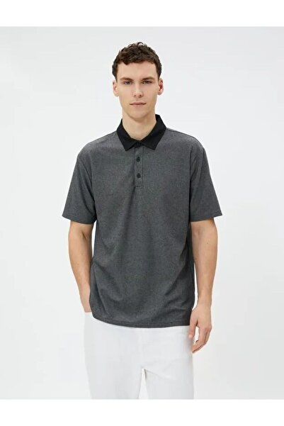 Koton Ανδρικό βαμβακερό μπλουζάκι με κουμπιά