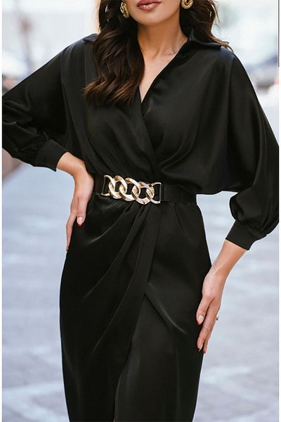 dml giyim Slit Detailed Satin Dress