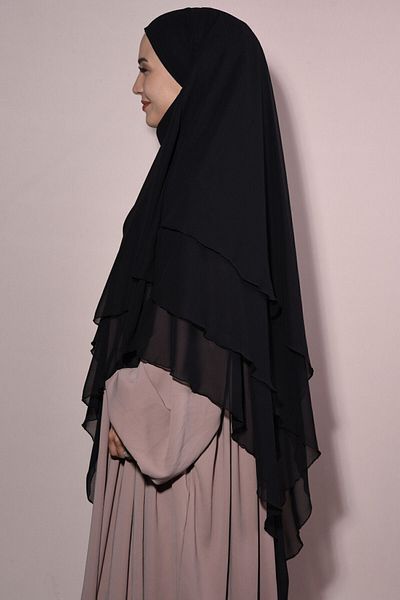 Fashion journey Σουφλέ Κασκόλ σιφόν - Khimar με Prepoured κορδόνια και Πέπλο