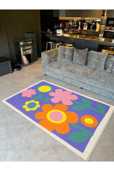 Rugs Modern Halı مجموعة باريس زهور متعددة الألوان على أرضية أرجوانية سجادة دي...