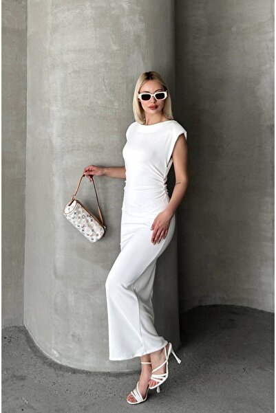 DEEFWEAR Kadın Beyaz Drapeli Bloom Elbise