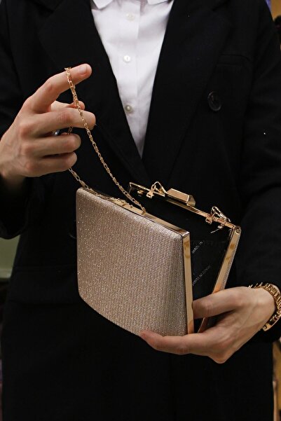 ROZA CANTA Kadın Pudra Simli Abiye , Clutch Gece Çantası