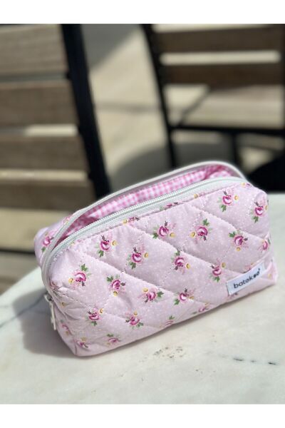 Batekso Toz Pembe Gül Desenli Kalem Çantası
