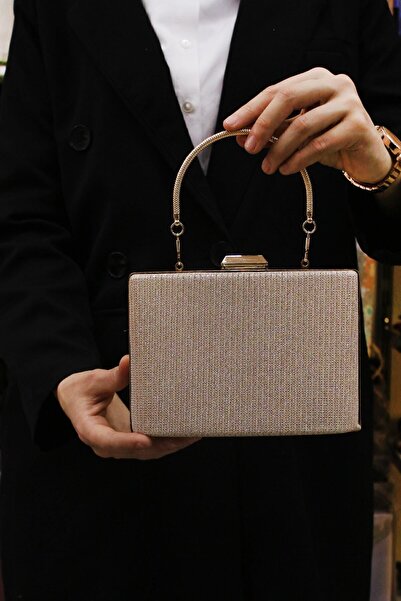 ROZA CANTA Kadın Pudra Simli Abiye , Clutch Gece Çantası