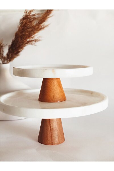 Madas Desıgn 2'li Set Mermer Sunumluk, Kurabiyelik, Pasta Sunumu, Sunumluk, A...