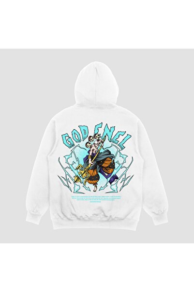 FECCY Unisex Λευκό Φούτερ με κουκούλα και στάμπα Eneru Oversize