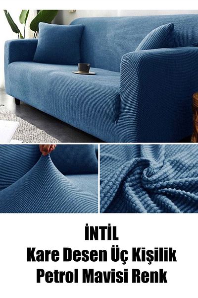 intil Lycra Stretch elastic și lavabil - Husă de canapea cu model pătrat pentru trei persoane