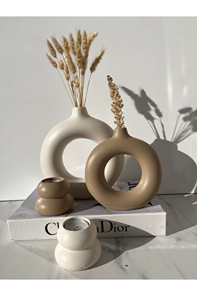 Home Sibel/Ela Tasarım 2’li halka vazo,2 li mumluk set