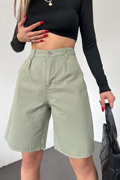 bacc Women's Khaki Double Pocket Bermuda Denim Shorts Bcdf- 233303