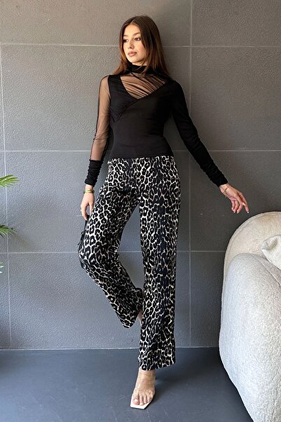 bacc Γυναικεία Μαύρη Μισή Ψαράδα Τούλι Λεπτομερής Μπλούζα Bcdf-241099