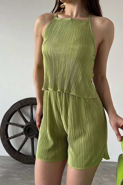 bacc Women's Green Halter Pleated Double Suit Bcdf- 249001