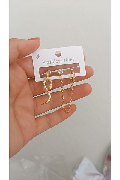 GÜRLER Steel Gold Earrings Set of 3