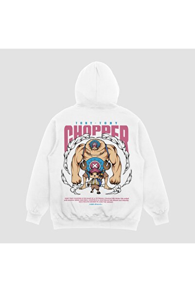 FECCY Hanorac unisex alb cu imprimeu Chopper, supradimensionat, cu glugă