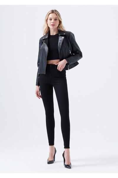 DRC trend Blugi skinny extra negri cu talie înaltă țesătură care nu se decolo...