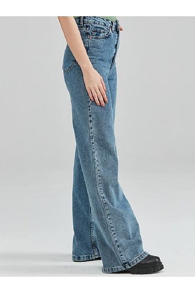 DRC trend Toate Blue Lycra pentru femei Medium Blue Snow cu talie super înaltă Blugi din denim cu picioare largi Pantaloni Palazzo