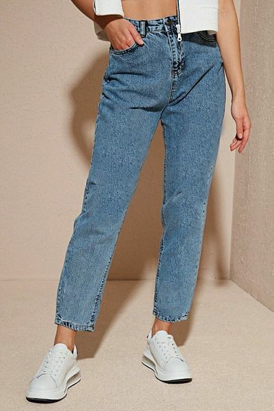 DRC trend Pantaloni albaștri din Lycra Mom Jean (culoarea nu se estompează)
