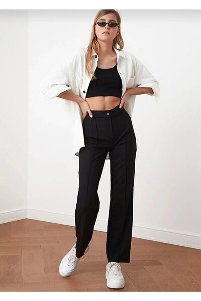 DRC trend بنطلون بالازو جينز فضفاض عالي الخصر من الليكرا باللون الأزرق المغسو...