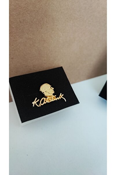 cacatasarım Atatürk Portre Ve Imzalı Yaka Rozeti Metal Gold Renk 29 Ekim Cumhuriyet Bayramı Öğretmenler Günü