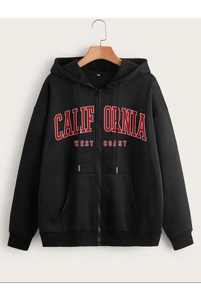Mythologie California West Coast Thick Cardigan - Μαύρη εμπριμέ καλοκαιρινή υπερμεγέθη ζακέτα με φερμουάρ και τσέπες