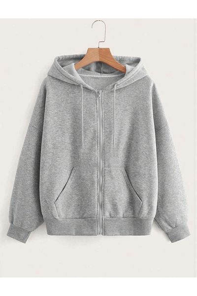 Mythologie Ζακέτα Super Moon Grey Oversize Hooded - Χοντρή ζακέτα, με φερμουάρ και τσέπες