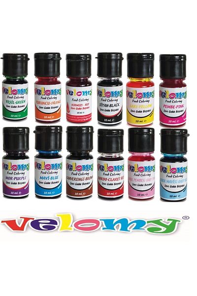 velomy 12 لونًا من ألوان الطعام السائلة 10 جرام. صبغة طعام سائلة ذات أساس مائي