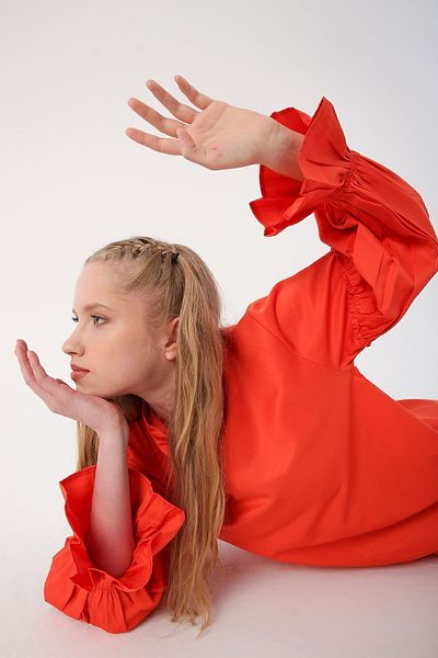 ALLDAY Orange Ruffle Detailed Tunic with Elastic Sleeves