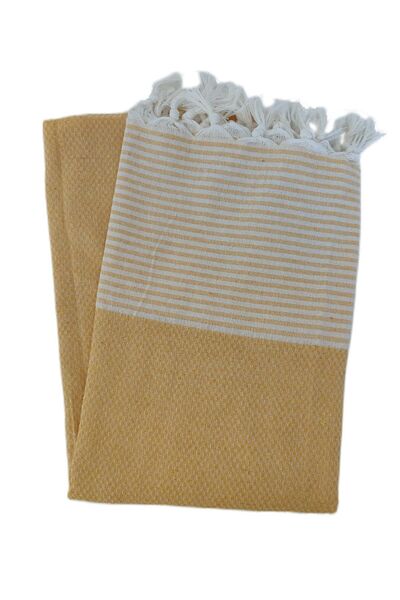 Peştanoz Peshtemal, 100% Cotton, Checkered Pattern Yellow, Beach Towel, Bath Towel
