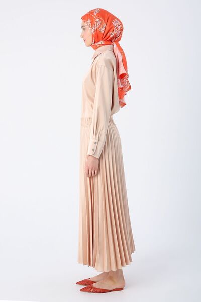 ALLDAY Πέτρινη μέση ελαστική πλισέ άνετη σατέν φούστα