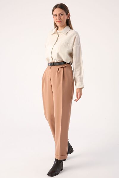 ALLDAY Toprak Kemerli Duble Paça Pileli Havuç Pantolon