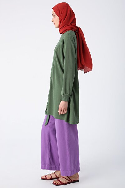 ALLDAY Green Gathered Tie Detailed Crew Neck Tunic