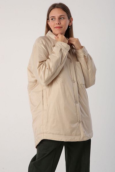 ALLDAY Παλτό γιακά πουκαμίσου σε μπεζ Oversize Snap-Fast