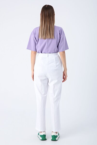 ALLDAY White Pleated Cotton Pocket Knitted Trousers
